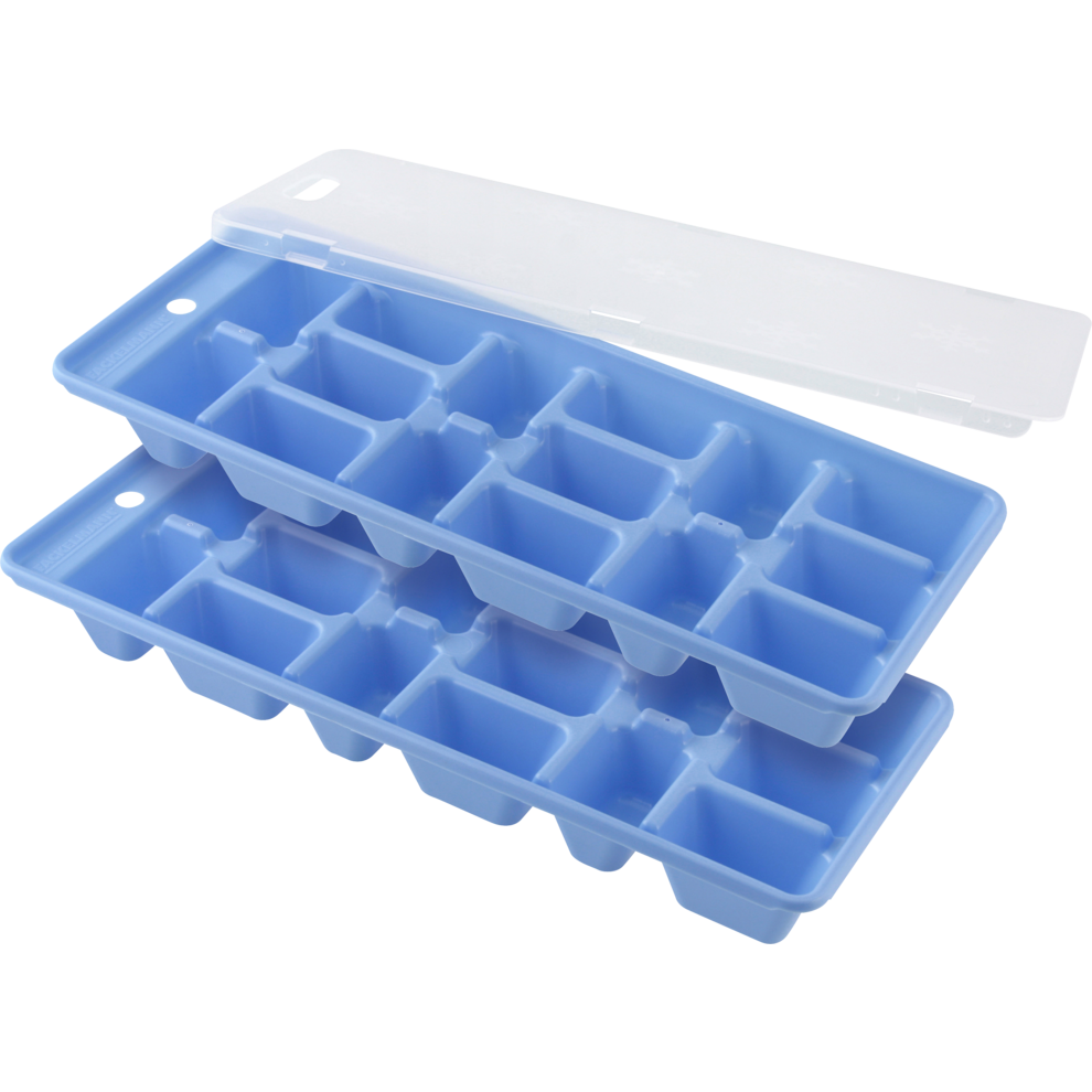FACKELMANN Eiswürfelformer, mit Deckel 2er. PP-Kunststoff,  spülmaschinengeeignet, blau/transparent vor Ort kaufen | budni